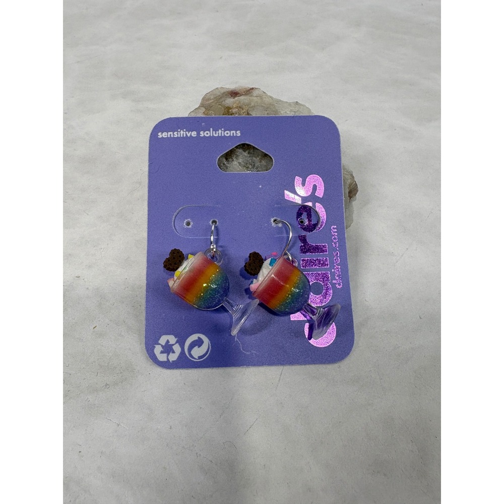 Claire's‎ Rainbow Milkshake Sundae Glitter Drop Earrings Sensitive Solutions NEW